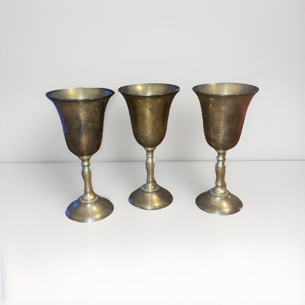 Set of 3 Maurice Duchin - Brass Goblets Shot Glasses - Vintage